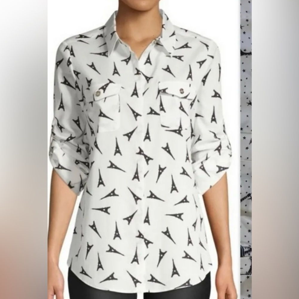 Karl Lagerfeld Black and White Parisian Print Blouse